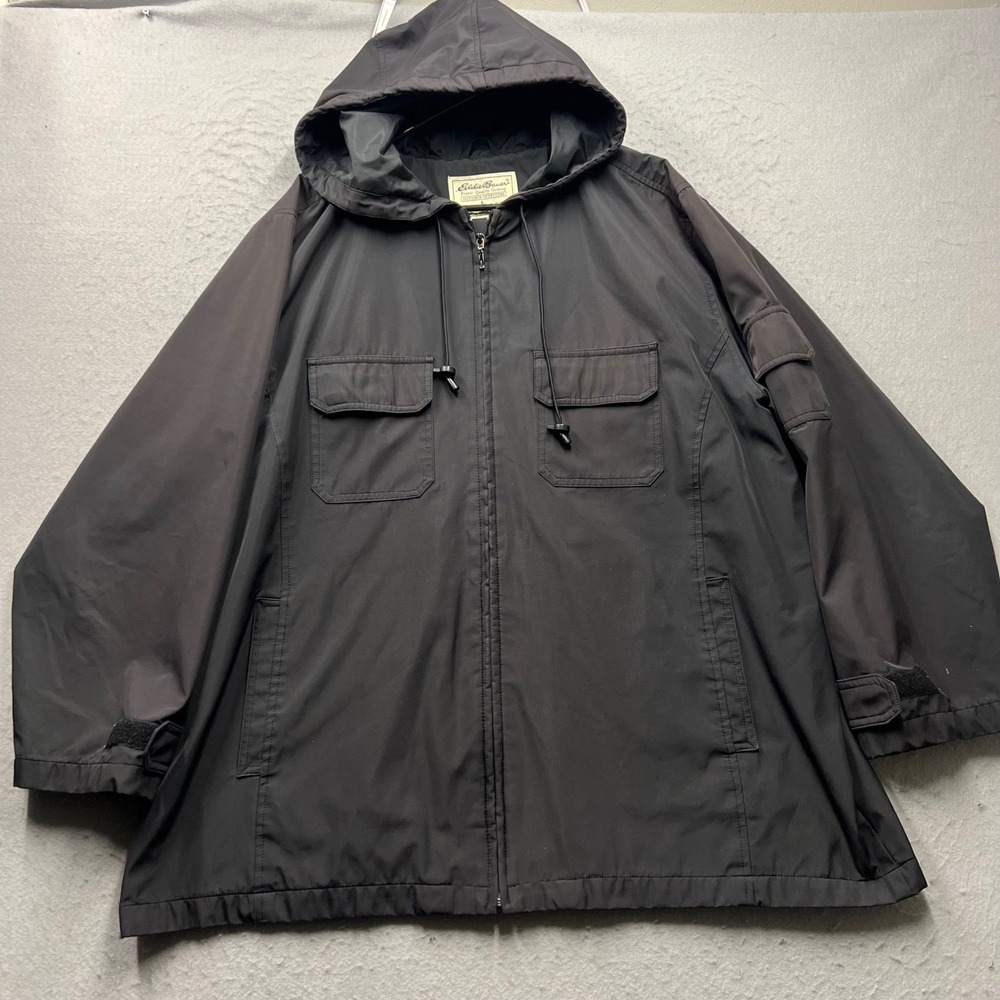 Eddie Bauer Mens Black Hooded Windbreaker Full Zip Utility Jacket Large 1981